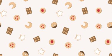 Cute hand drawn traditional Austrian and German Christmas cookies, seamless pattern, great for textiles, napinks, table cloth, wrapping - vector design