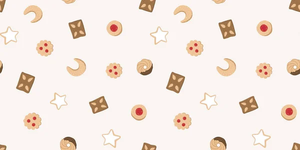 Cute Hand Drawn Traditional Austrian German Christmas Cookies Seamless Pattern — Archivo Imágenes Vectoriales