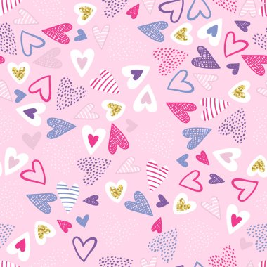 Sevimli el çizimleri, kusursuz kalpler, güzel romantik geçmiş, Sevgililer Günü için harika, Anneler Günü, tekstil, duvar kağıtları, afişler - vektör tasarımı