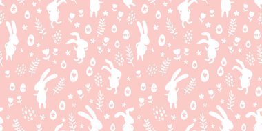 Cute hand drawn easter bunnies seamless pattern, easter doodle background, great for textiles, banners, wallpapers, wrapping - vector design