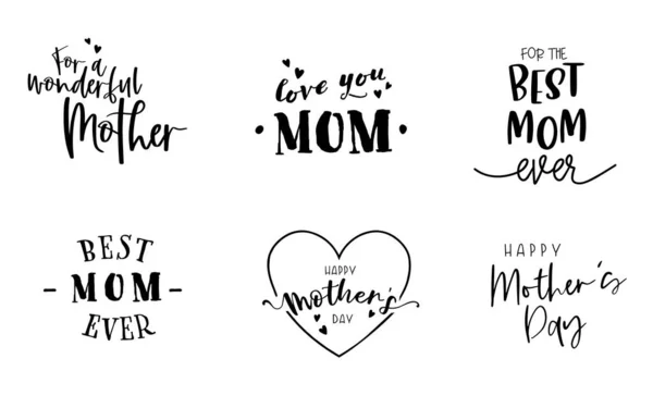 Joyeuse Fête Des Mères Ensemble Écrit Main Insignes Logo Étiquettes — Image vectorielle