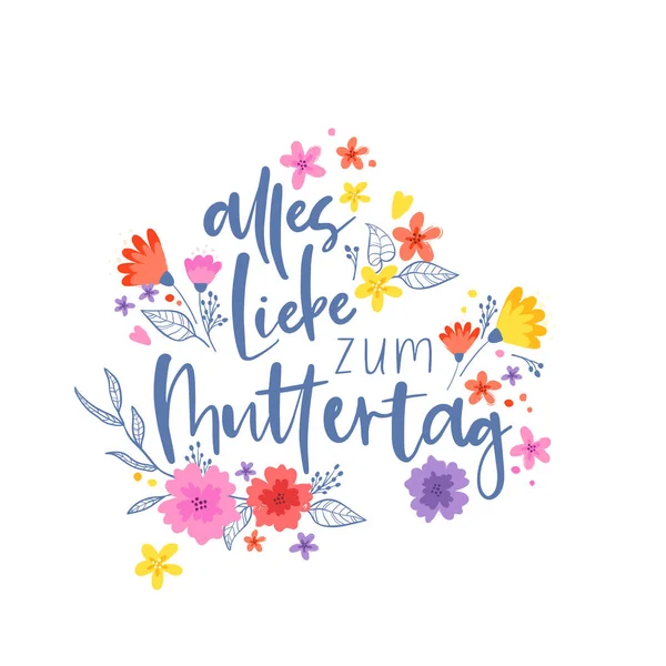 Piękny Ręcznie Rysowane Kwiatowy Wieniec Kwiaty Doodle Tekst Języku Niemieckim — Wektor stockowy