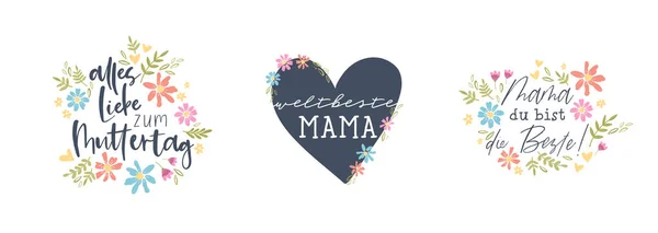 Niedliches Handgezeichnetes Muttertagsmotiv Mit Süßer Handschrift Auf Deutsch Für Mom — Stockvektor