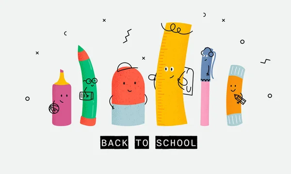 Volta Escola Divertido Desenho Desenhado Mão Ótimo Para Estudantes Crianças — Vetor de Stock