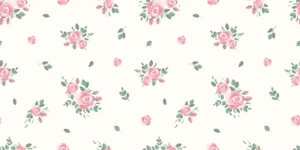 Preciosas Rosas Dibujadas Mano Patrón Sin Costuras Lindo Diseño Floral — Vector de stock