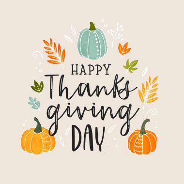Şirin el çizimi Şükran Günü tasarımı, metin ve dekorasyonla davetiyeler ve afişler için harika..