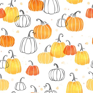 Tatlı el çizimi balkabağı yatay desen, el çizimi balkabakları Şükran Günü arkaplanı, tekstil, pankart, duvar kağıtları, ambalaj - vektör tasarımı -