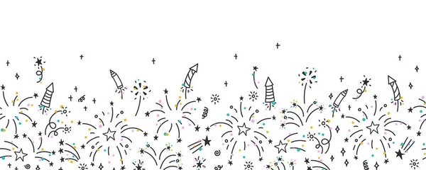 Fun Hand Doodle Fireworks Seamless Pattern Great Textiles Wrapping Banner — стоковый вектор