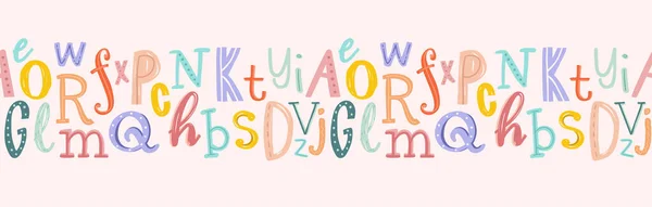 Piękne Ręcznie Rysowane Litery Alfabet Doodle Tło Szkoły Idealne Banery — Wektor stockowy