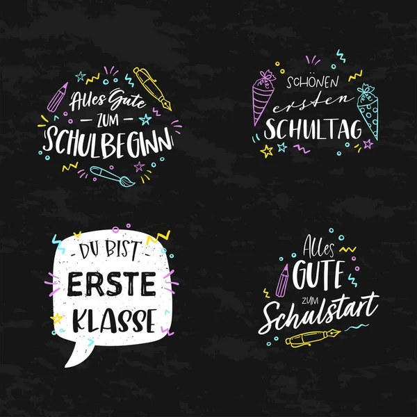 Cute Hand Writing German Saying Back School Happy First Day — Stock Vector