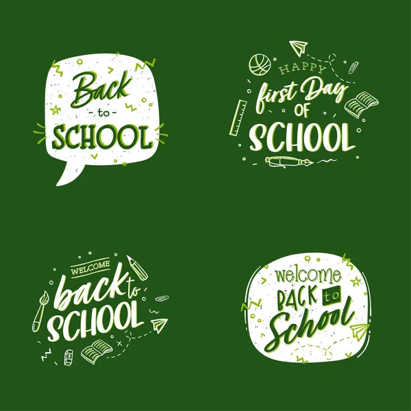 Set Welcome Back School Hand Writing Education Doodles Sale Tag —  Vetores de Stock