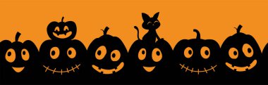 Fun hand drawn Halloween seamless pattern with pumpkins and decoration - great for textiles, banners, wallpapers, wrapping - vector design clipart