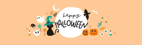 Lindo Diseño Halloween Dibujado Mano Garabatos Coloridos Escritura Mano Ideal — Vector de stock