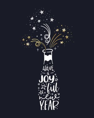 Eğlenceli el çizimi Yeni Yıl Partisi karalamaları - sevimli el yazısı ve havai fişek - vektör tasarımı