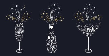 Fun hand drawn New Years Party doodles - cute hand writing and firework - vector design clipart