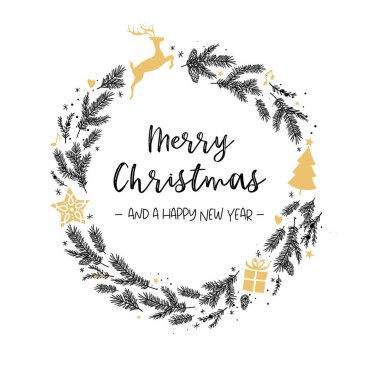 Güzel el çizimi Noel çelengi 