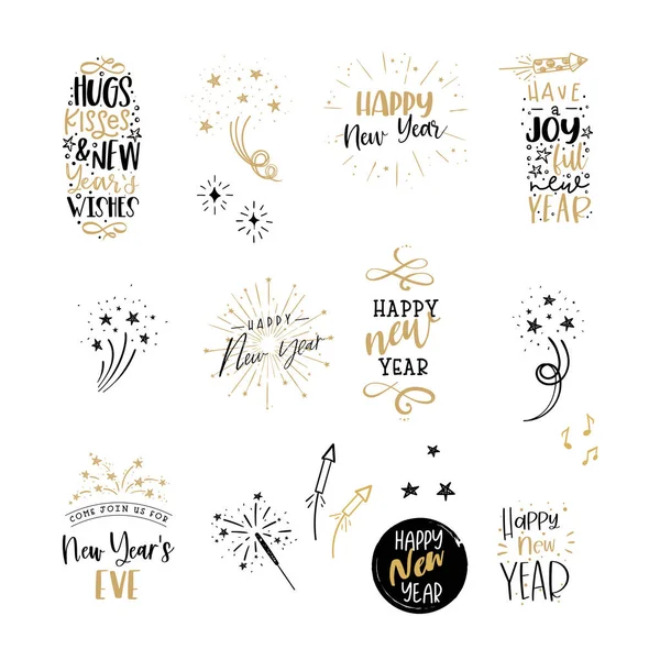 Hand Written New Years Sayings Happy New Year Great Banners — Stock Vector