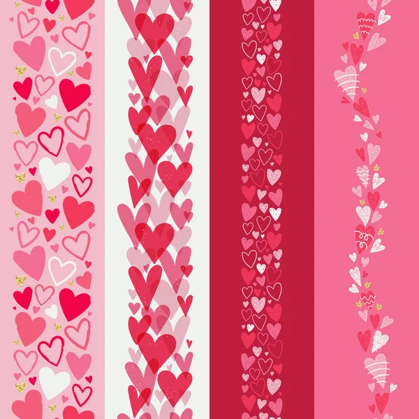 Set Matching Hand Drawn Hearts Seamless Pattern Great Valentine Day — Stock Vector
