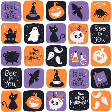 Güzel el çizimi Cadılar Bayramı deseni, renkli karalama arkaplanı, Cadılar Bayramı afişleri, duvar kağıtları, tekstil, ambalaj - vektör tasarımı için harika.