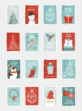 Noel için sevimli el çizimi hediye etiketleri, tipografik tasarımlar ve güzel çizimler - vektör tasarımı