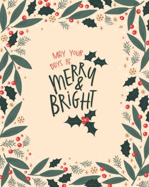 El yazısı ve dekorasyonla çizilmiş güzel Noel tasarımı, zarif şablon - davetiyeler, kartlar, afişler, duvar kağıtları - vektör tasarımı için harika