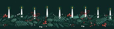 Cute hand drawn christmas candles with glow and snowflakes, great for banners, wallpapers - vector design clipart