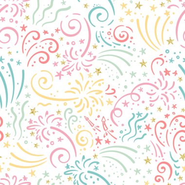 Eğlenceli el çizimi havai fişekler, kusursuz desen, tekstil için harika, ambalaj, pankart, duvar kağıtları - vektör tasarımı