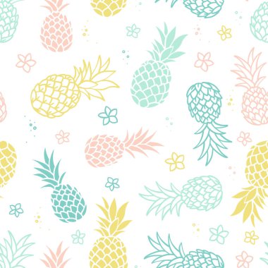 Güzel el çizimleri ananas, yaz arkaplanı, tropikal tasarım, tekstil, duvar kağıtları, ambalaj - vektör