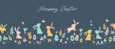 Cute hand drawn easter bunnies seamless pattern, easter doodle background, great for textiles, banners, wallpapers, wrapping - vector design