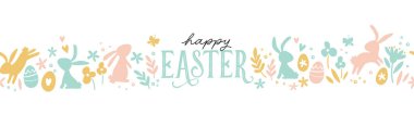 Cute hand drawn easter bunnies seamless pattern, easter doodle background, great for textiles, banners, wallpapers, wrapping - vector design