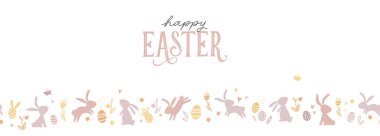 Sevimli el çizimi paskalya yumurtaları yatay pürüzsüz desen, eğlenceli paskalya dekorasyonu, afişler, duvar kağıtları, kartlar - vektör tasarımı