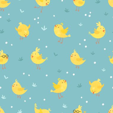 Şirin süslemeli güzel sarı piliçler, el yapımı paskalya desenleri, tekstil, afişler, duvar kağıtları, dekorasyonlar için harika.