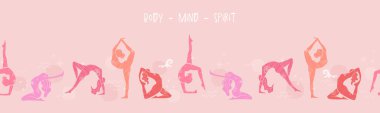 Elle çizilmiş yoga pürüzsüz desen, spor arka plan, tekstil, pankart, duvar kağıtları için harika - vektör