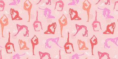 Elle çizilmiş yoga pürüzsüz desen, spor arka plan, tekstil, pankart, duvar kağıtları için harika - vektör