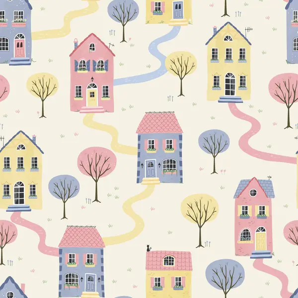 Sevimli el çizimi evler kusursuz, Fransız tarzı eğlenceli detaylar, rahat titreşim - vektör tasarımı