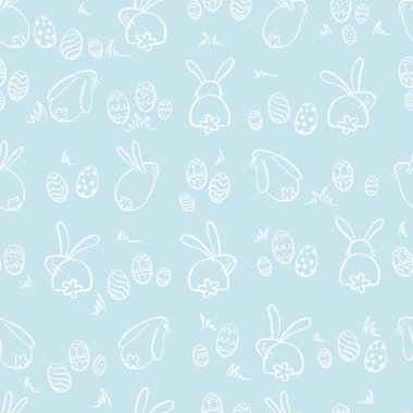 Sevimli ve basit el çizimi Paskalya deseni, çizgili sanat tavşanları ve yumurtalar - paketlemek için harika, hediye paketleri, kumaş, tekstil - vektör tasarımı