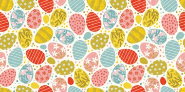 Renkli el çizimi Paskalya yumurtaları pürüzsüz desen, şirin dekoratif tasarım, tekstil için harika, ambalaj kağıdı, kumaş, arka plan, duvar kağıdı - vektör