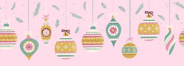 Güzel çizilmiş Noel süsleri, pürüzsüz desenler, klasik takılar ve hoş süslemeler, ambalaj için harika, tekstil, afişler, duvar kağıtları - vektör tasarımı -