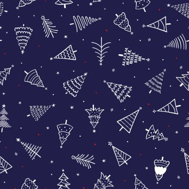 Kusursuz Minimal Noel Ağacı Deseni - Kırmızı ve Beyaz Doodle Tatil Arkaplanı