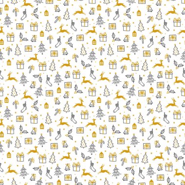 Güzel noel karalamaları kusursuz desenler - el çizimi ve detaylı, noel tekstil ürünleri, afişler, ambalajlar, duvar kağıtları - vektör yüzey tasarımı