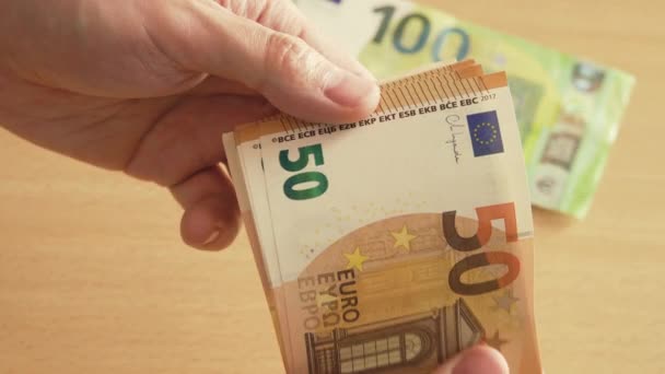 Checking Counting Fifty Euros Banknotes — Stockvideo