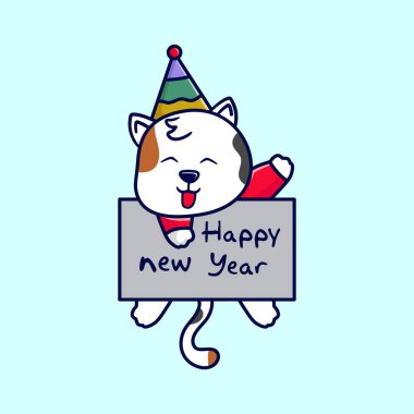 Festival parti temalı şirin kedi. Yeni yıl, doğum günü ya da diğer parti davetiye kartı ya da afiş için uygun.