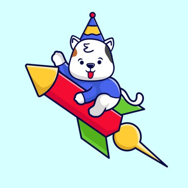 Festival parti temalı şirin kedi. Yeni yıl, doğum günü ya da diğer parti davetiye kartı ya da afiş için uygun.