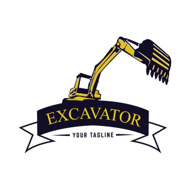 Kazı logosu amblemleri tasarım, inşa makinesi, ekipman logosu şablonu