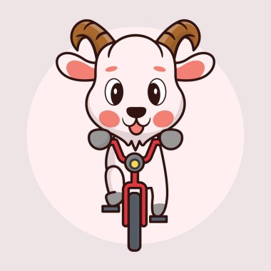 Bisiklet süren sevimli bebek keçi çizgi filmi.