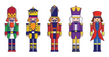 Beyaz arka planda izole edilmiş şirin noel fındıkkıranı geleneksel oyuncak heykelciği.