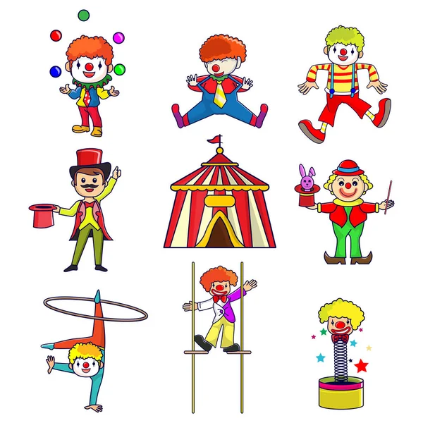 Circus Animal Elements Set Circus Clowns Cartoon Clown Juggling Funny 스톡 벡터