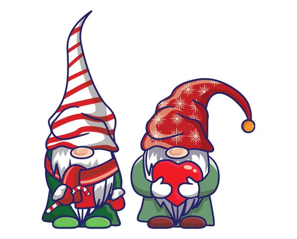 Bundle Merry Christmas Cute Gnomes Santa Claus Costume Cartoon Illustration Stok Ilustrasi Bebas Royalti
