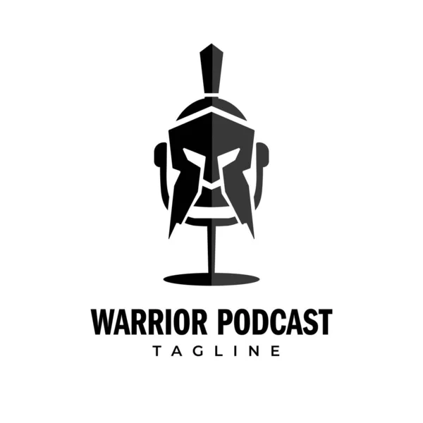 Retro Mikrofon Sparta Savaşçısı Podcast Logo Şablonu Stok Illüstrasyon