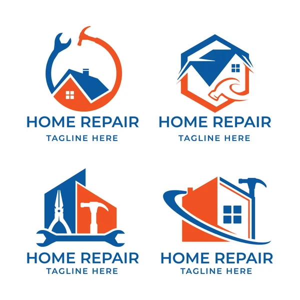 House Repair Logo Bundle Orange Blue House Logo Hammer Handyman 스톡 일러스트레이션